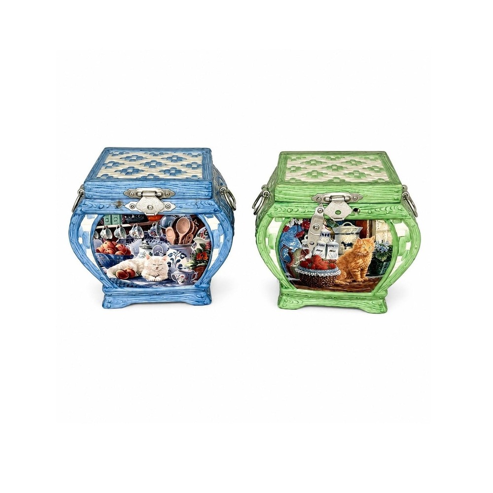 Mary Ann Lasher Cozy Country Kitties Porcelain Music Box Lot Mabel Annabelle Cat